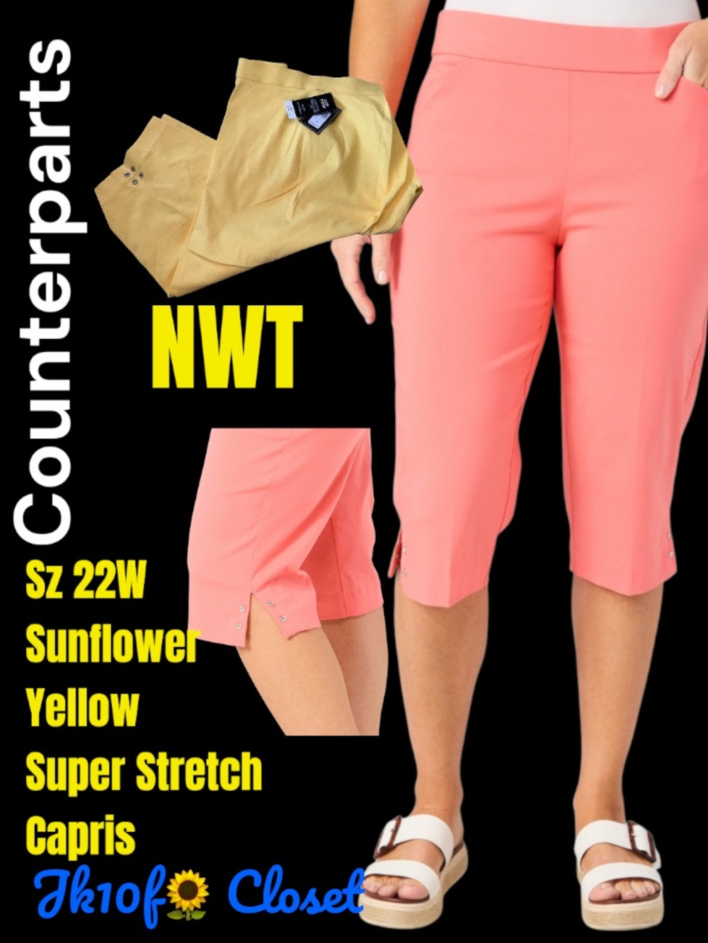 LOWEST🌺 NWT Counterparts Sz 22W SUPER STRETCH SUNFLOWER YELLOW CAPRI PANTS